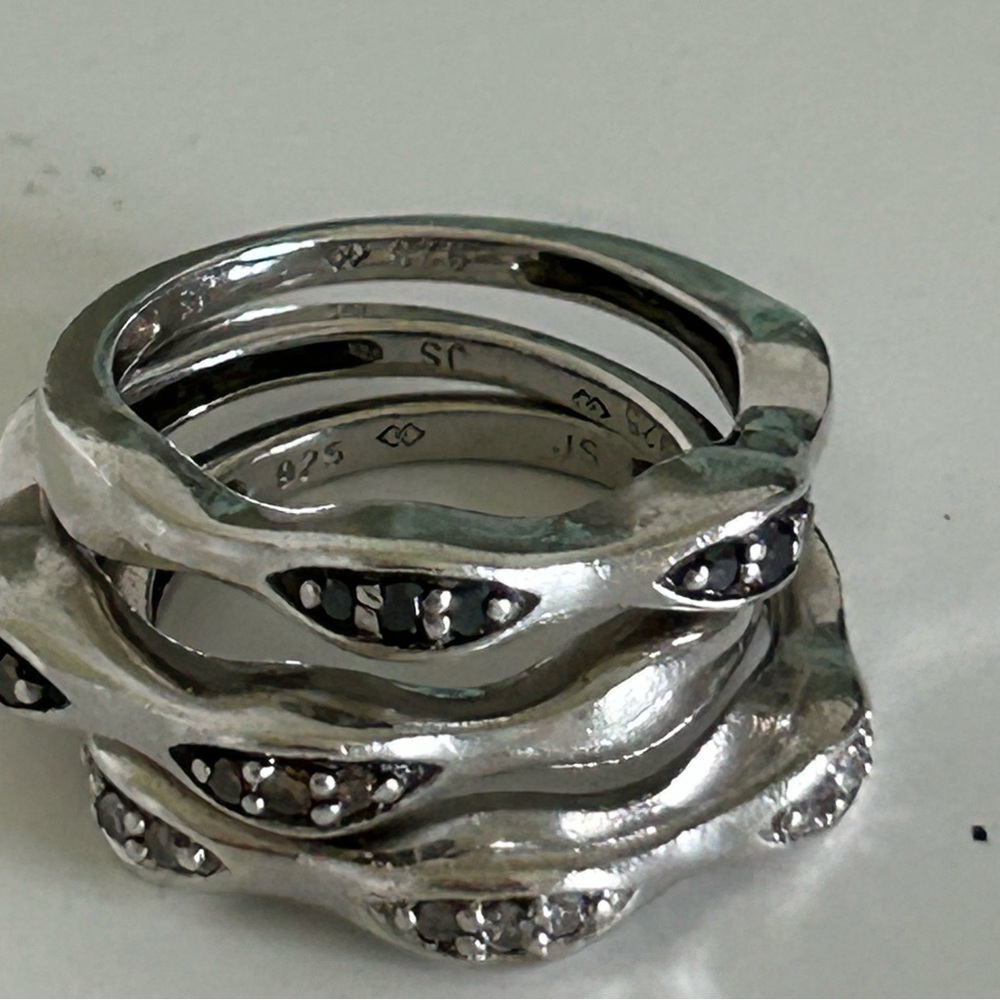 Sterling Silver Colored Diamond 3pc Stack Ring Se… - image 5